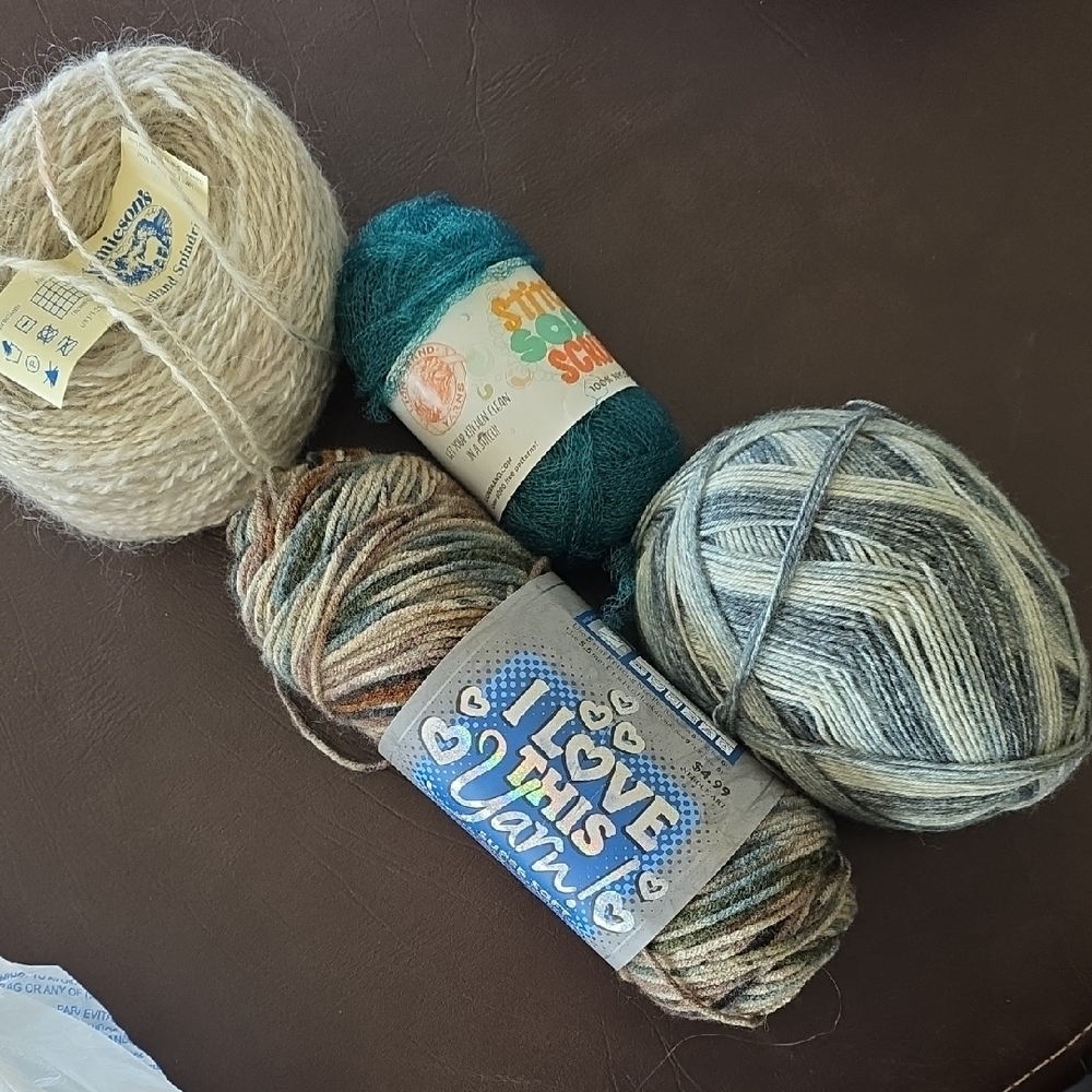 Assorted Yarn Bundle — Teal, Cream, Multicolor, Gray-Blue